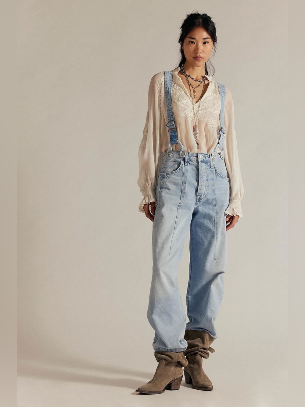 NWT FREE PEOPLE WE THE FREE Berkley Suspender Jeans | Homecoming/Blue $198 | 26